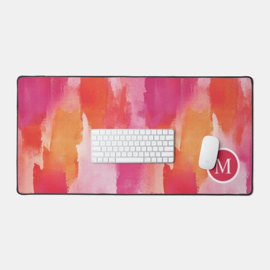 Monogram Waterverf Roze Sinaasappel Abstract Bureaumat (Keyboard & Muis)