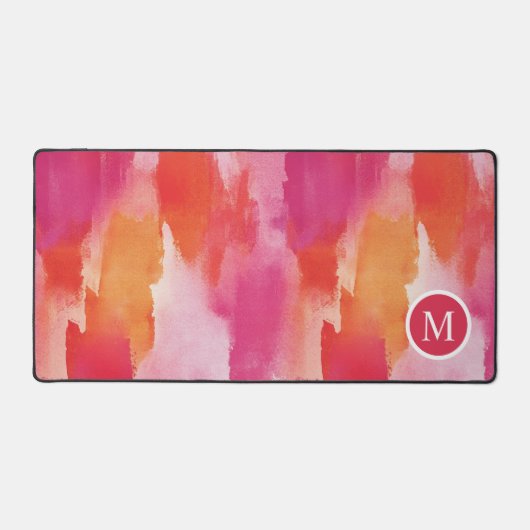 Monogram Waterverf Roze Sinaasappel Abstract Bureaumat (Voorkant)