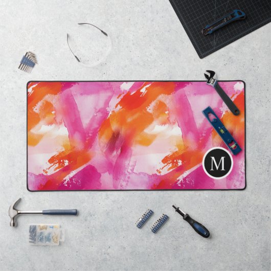 Monogram Waterverf Roze Sinaasappel Abstract Bureaumat (Werkstation)