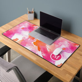 Monogram Waterverf Roze Sinaasappel Abstract Bureaumat