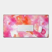 Monogram Waterverf Roze Sinaasappel Abstract Bureaumat (Keyboard & Muis)