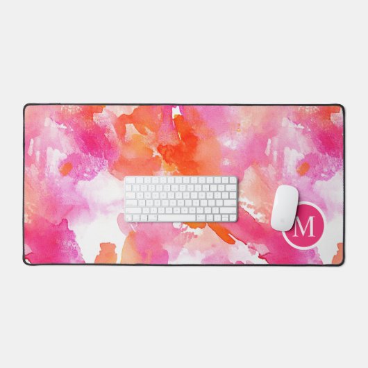 Monogram Waterverf Roze Sinaasappel Abstract Bureaumat (Keyboard & Muis)