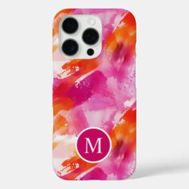 Monogram Waterverf Roze Sinaasappel Abstract iPhone 16 Pro Hoesje