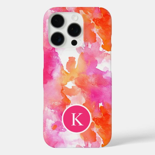 Monogram Waterverf Roze Sinaasappel Abstract Case-Mate iPhone Case (Achterkant)