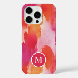 Monogram Waterverf Roze Sinaasappel Abstract iPhone 16 Pro Hoesje