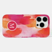 Monogram Waterverf Roze Sinaasappel Abstract Case-Mate iPhone Case (Achterkant (horizontaal))