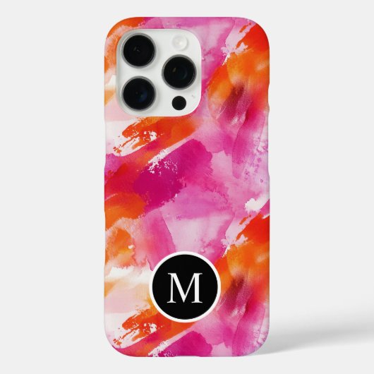 Monogram Waterverf Roze Sinaasappel Abstract Case-Mate iPhone Case (Achterkant)
