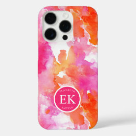 Monogram Waterverf Roze Sinaasappel Abstract iPhone 16 Pro Hoesje