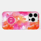 Monogram Waterverf Roze Sinaasappel Abstract Case-Mate iPhone Case (Achterkant (horizontaal))