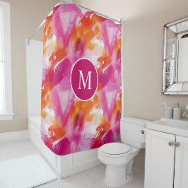 Monogram Waterverf Roze Sinaasappel Abstract Douchegordijn