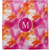 Monogram Waterverf Roze Sinaasappel Abstract Douchegordijn (Voorkant)
