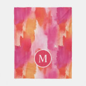Monogram Waterverf Roze Sinaasappel Abstract Fleece Deken (Voorkant)