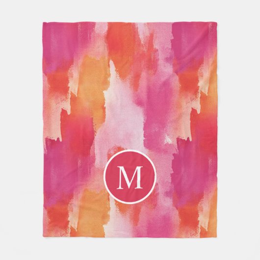 Monogram Waterverf Roze Sinaasappel Abstract Fleece Deken (Voorkant)