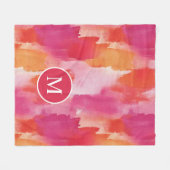 Monogram Waterverf Roze Sinaasappel Abstract Fleece Deken (Voorkant (Horizontaal))