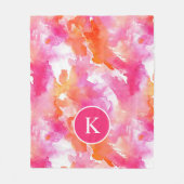 Monogram Waterverf Roze Sinaasappel Abstract Fleece Deken (Voorkant)