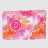 Monogram Waterverf Roze Sinaasappel Abstract Golfhanddoek (Horizontaal)