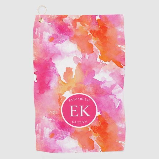 Monogram Waterverf Roze Sinaasappel Abstract Golfhanddoek (Voorkant)