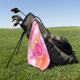 Monogram Waterverf Roze Sinaasappel Abstract Golfhanddoek