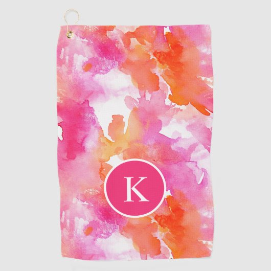 Monogram Waterverf Roze Sinaasappel Abstract Golfhanddoek (Voorkant)