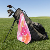 Monogram Waterverf Roze Sinaasappel Abstract Golfhanddoek (Groen)