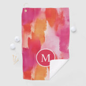 Monogram Waterverf Roze Sinaasappel Abstract Golfhanddoek (Insitu)