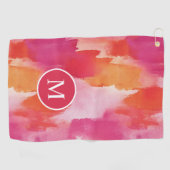 Monogram Waterverf Roze Sinaasappel Abstract Golfhanddoek (Horizontaal)