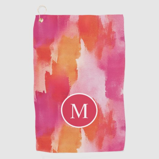 Monogram Waterverf Roze Sinaasappel Abstract Golfhanddoek (Voorkant)