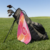 Monogram Waterverf Roze Sinaasappel Abstract Golfhanddoek (Groen)