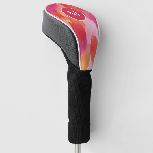 Monogram Waterverf Roze Sinaasappel Abstract Golfheadcover (Schuin)