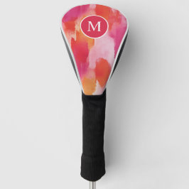 Monogram Waterverf Roze Sinaasappel Abstract Golfheadcover