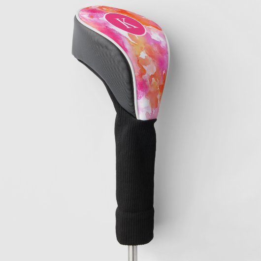 Monogram Waterverf Roze Sinaasappel Abstract Golfheadcover (Schuin)