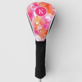 Monogram Waterverf Roze Sinaasappel Abstract Golfheadcover