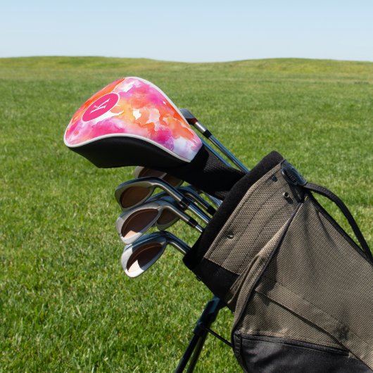 Monogram Waterverf Roze Sinaasappel Abstract Golfheadcover (Insitu)