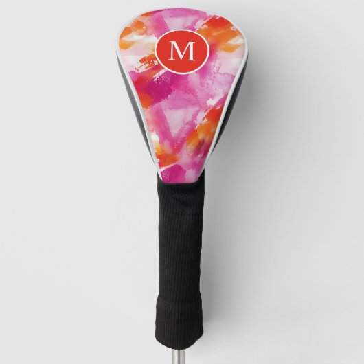 Monogram Waterverf Roze Sinaasappel Abstract Golfheadcover (Voorkant)