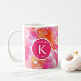 Monogram Waterverf Roze Sinaasappel Abstract Koffiemok