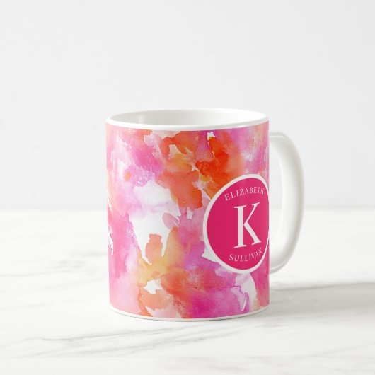 Monogram Waterverf Roze Sinaasappel Abstract Koffiemok (Voorkant rechts)