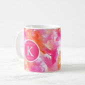 Monogram Waterverf Roze Sinaasappel Abstract Koffiemok (Voorkant links)