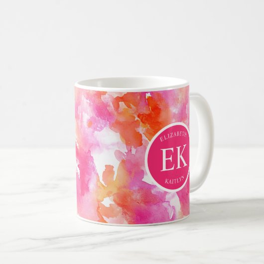 Monogram Waterverf Roze Sinaasappel Abstract Koffiemok (Voorkant rechts)