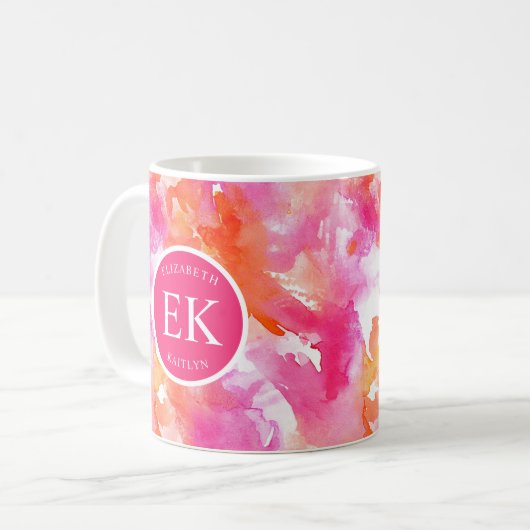 Monogram Waterverf Roze Sinaasappel Abstract Koffiemok (Voorkant links)
