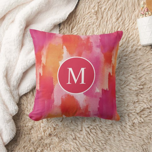 Monogram Waterverf Roze Sinaasappel Abstract Kussen (Deken)