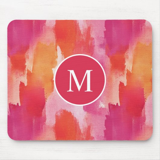 Monogram Waterverf Roze Sinaasappel Abstract Muismat (Voorkant)