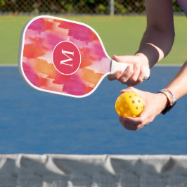 Monogram Waterverf Roze Sinaasappel Abstract Pickleball Paddle
