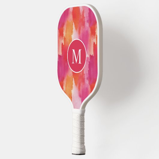 Monogram Waterverf Roze Sinaasappel Abstract Pickleball Paddle (Links)