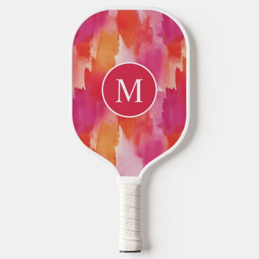 Monogram Waterverf Roze Sinaasappel Abstract Pickleball Paddle (Voorkant)