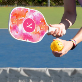 Monogram Waterverf Roze Sinaasappel Abstract Pickleball Paddle
