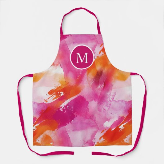 Monogram Waterverf Roze Sinaasappel Abstract Schort (Voorkant)