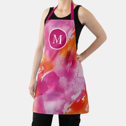 Monogram Waterverf Roze Sinaasappel Abstract Schort (Insitu)