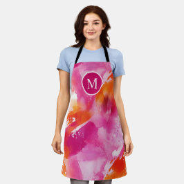 Monogram Waterverf Roze Sinaasappel Abstract Schort