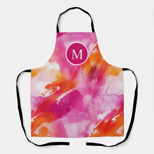 Monogram Waterverf Roze Sinaasappel Abstract Schort (Voorkant)