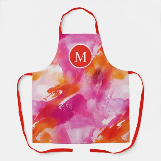 Monogram Waterverf Roze Sinaasappel Abstract Schort (Voorkant)